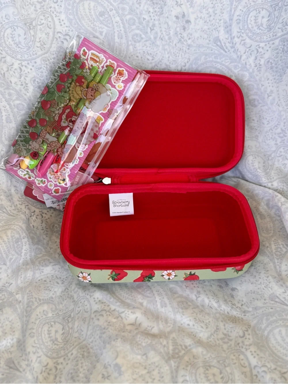Strawberry Shortcake Pencil Case w/ 5 Gel Pens & a sticker sheet inside pvc zip
